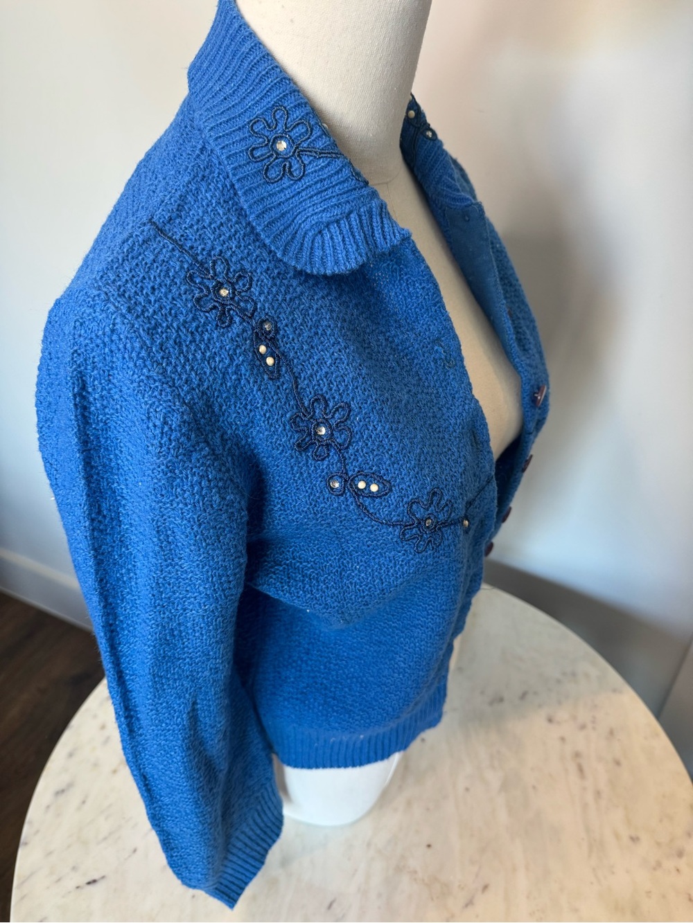 Vintage Sweater Set Blue Embellished Women's Sweater Cardigan
